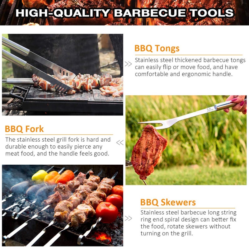 AISITIN 35Pcs BBQ Grill Grilling Accessories Tools Set, Premium Barbecue Tool Set with Thermometer, Steel Fork, Stainless Steel Tongs and Spatula, Meat Injector, Grill Mat, BBQ Tools for Grill Outdoor - Image 5